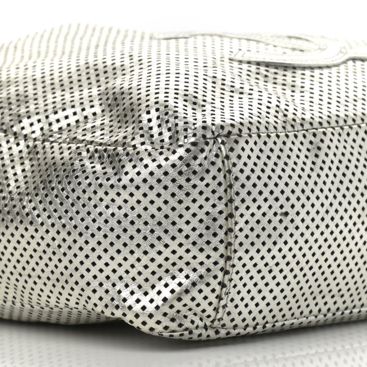 Metallic Glazed Calfskin Perforated Medium Rodeo Drive Tote Silver