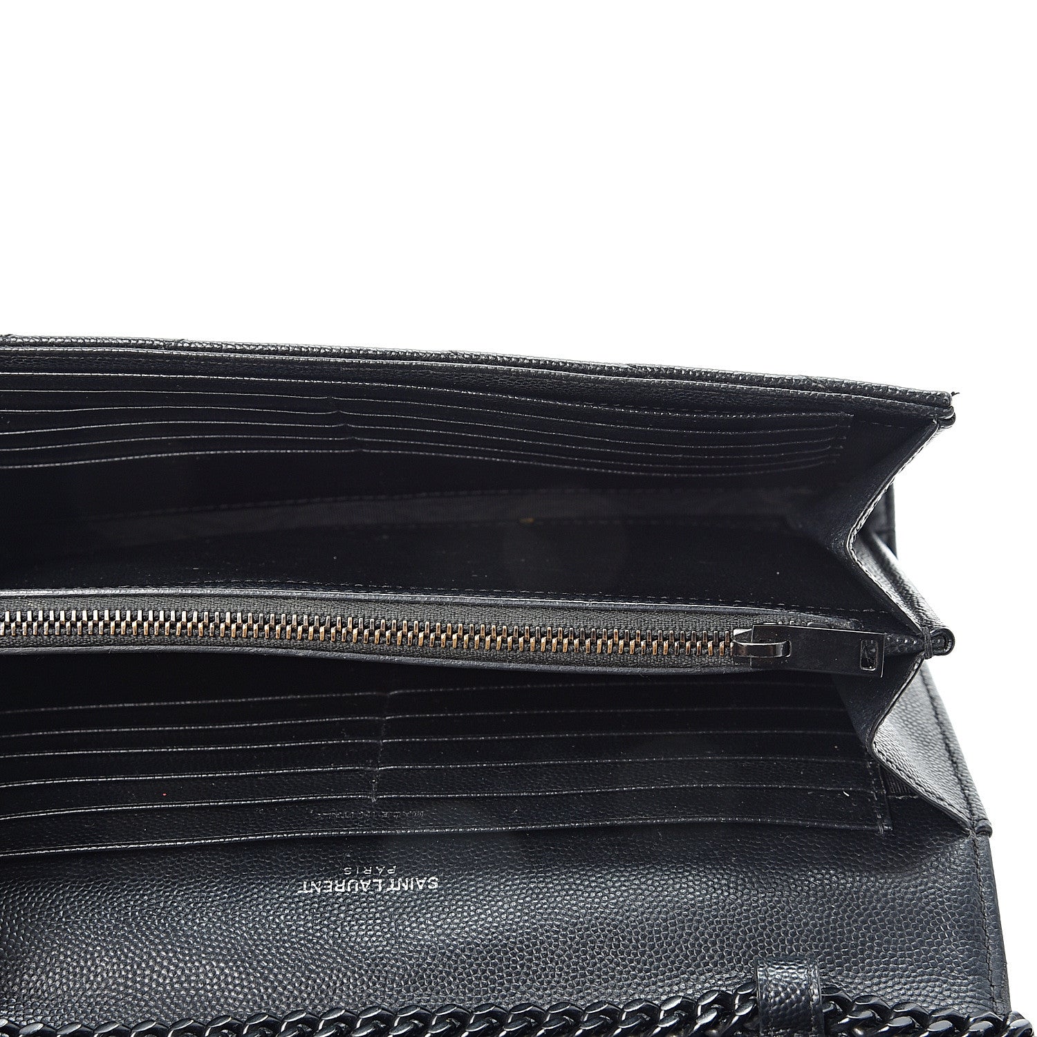 Saint Laurent Grain De Poudre Matelasse Chevron Monogram Chain Wallet Black 4 of 8