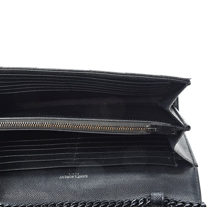 Saint Laurent Grain De Poudre Matelasse Chevron Monogram Chain Wallet Black 4 of 8