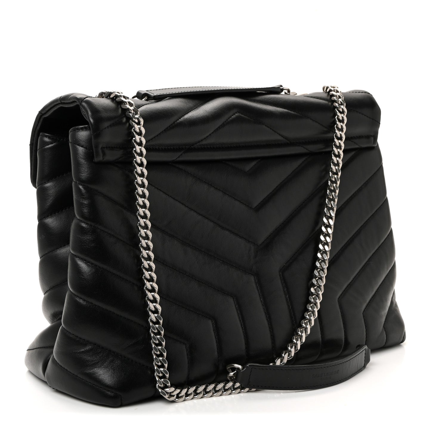 Calfskin Y Quilted Monogram Medium Loulou Chain Satchel Black