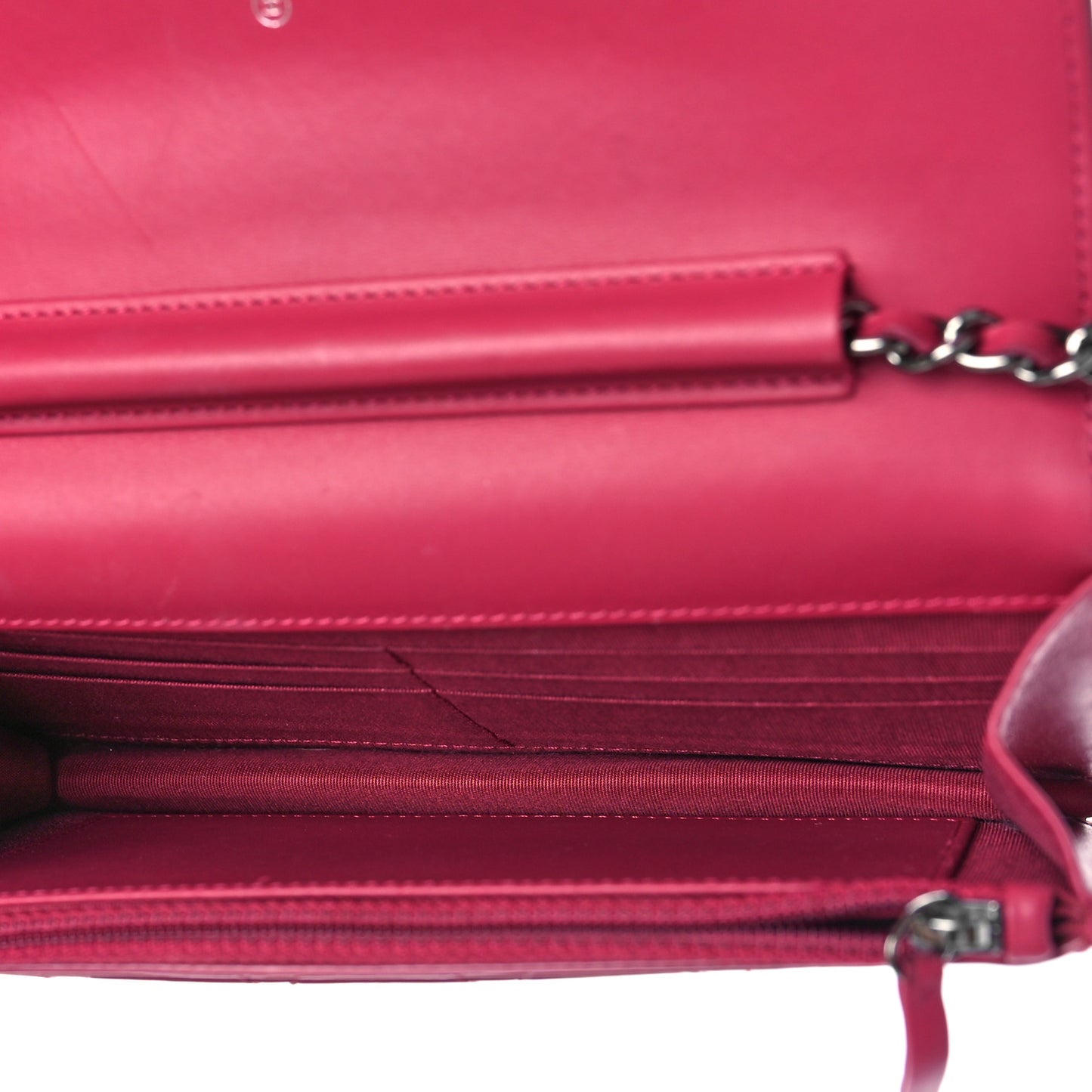 Patent Quilted Brilliant Wallet On Chain WOC Dark Pink