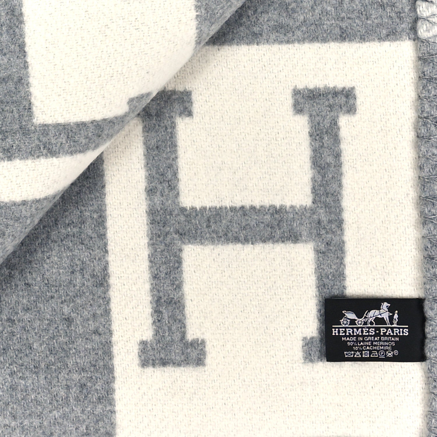 Hermes Wool Cashmere Avalon III Blanket Ecru Gris Clair 3 of 3