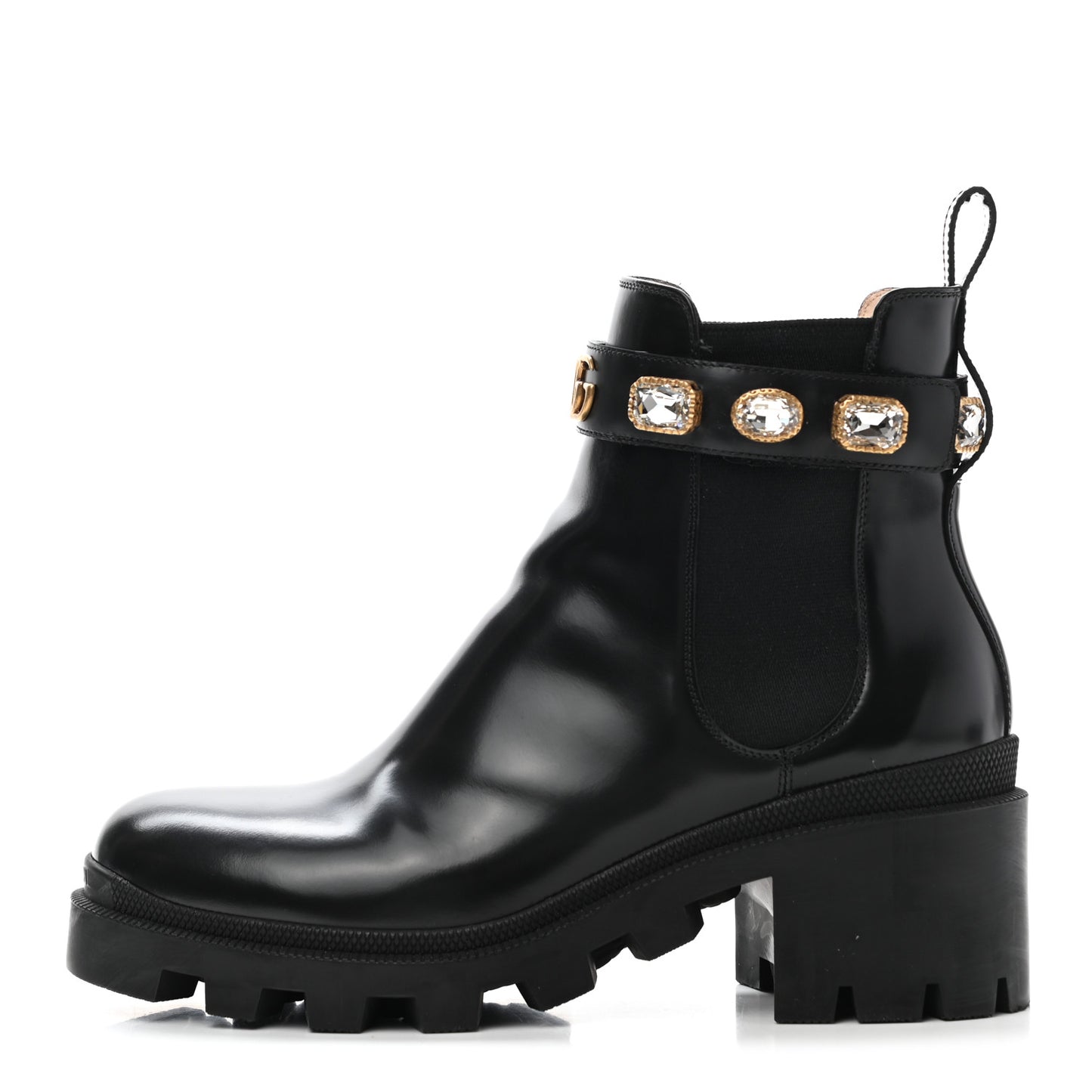 Calfskin Crystal GG Trip Chelsea Ankle Boots 39 Black
