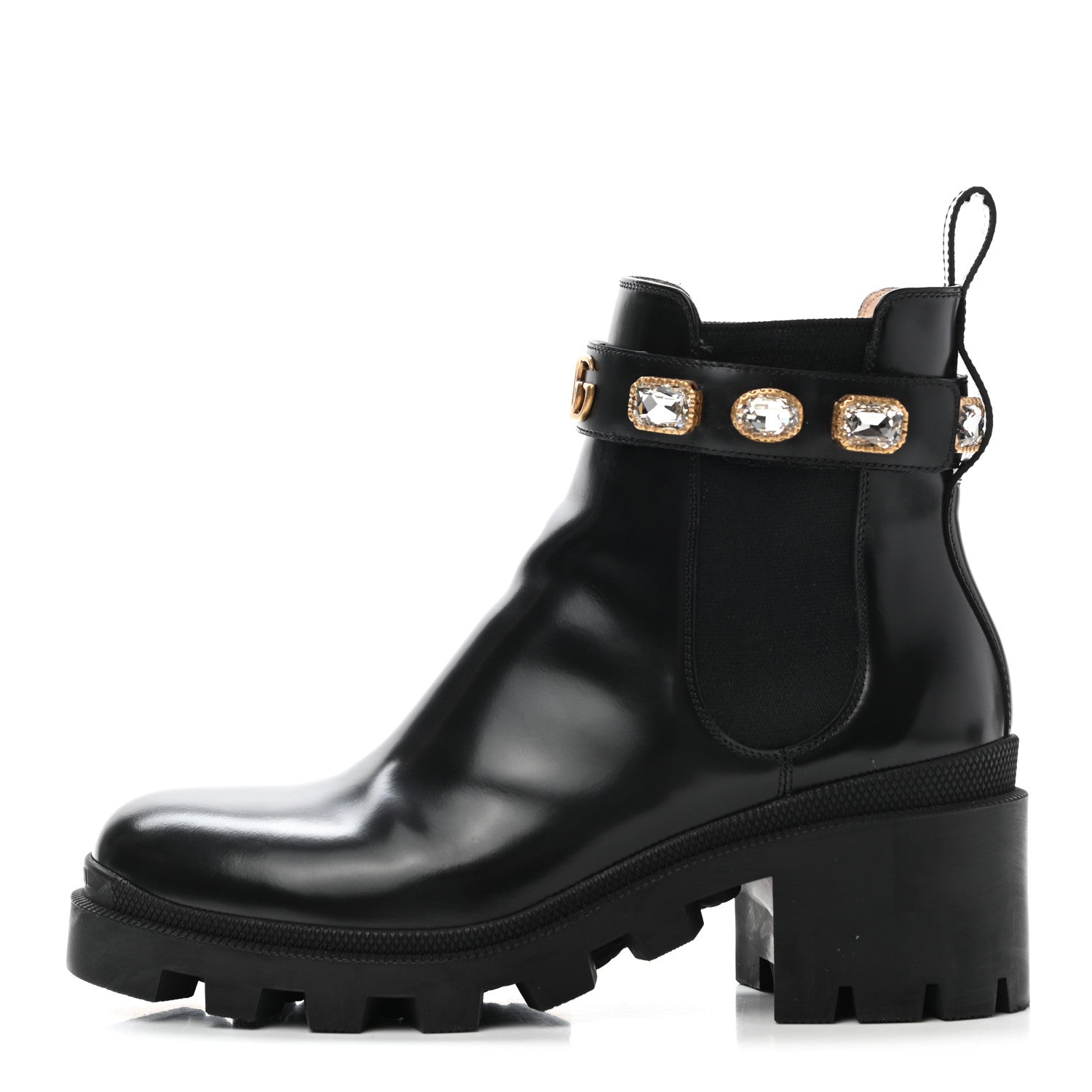 Gucci Calfskin Crystal GG Trip Chelsea Ankle Boots 39 Black 1 of 9