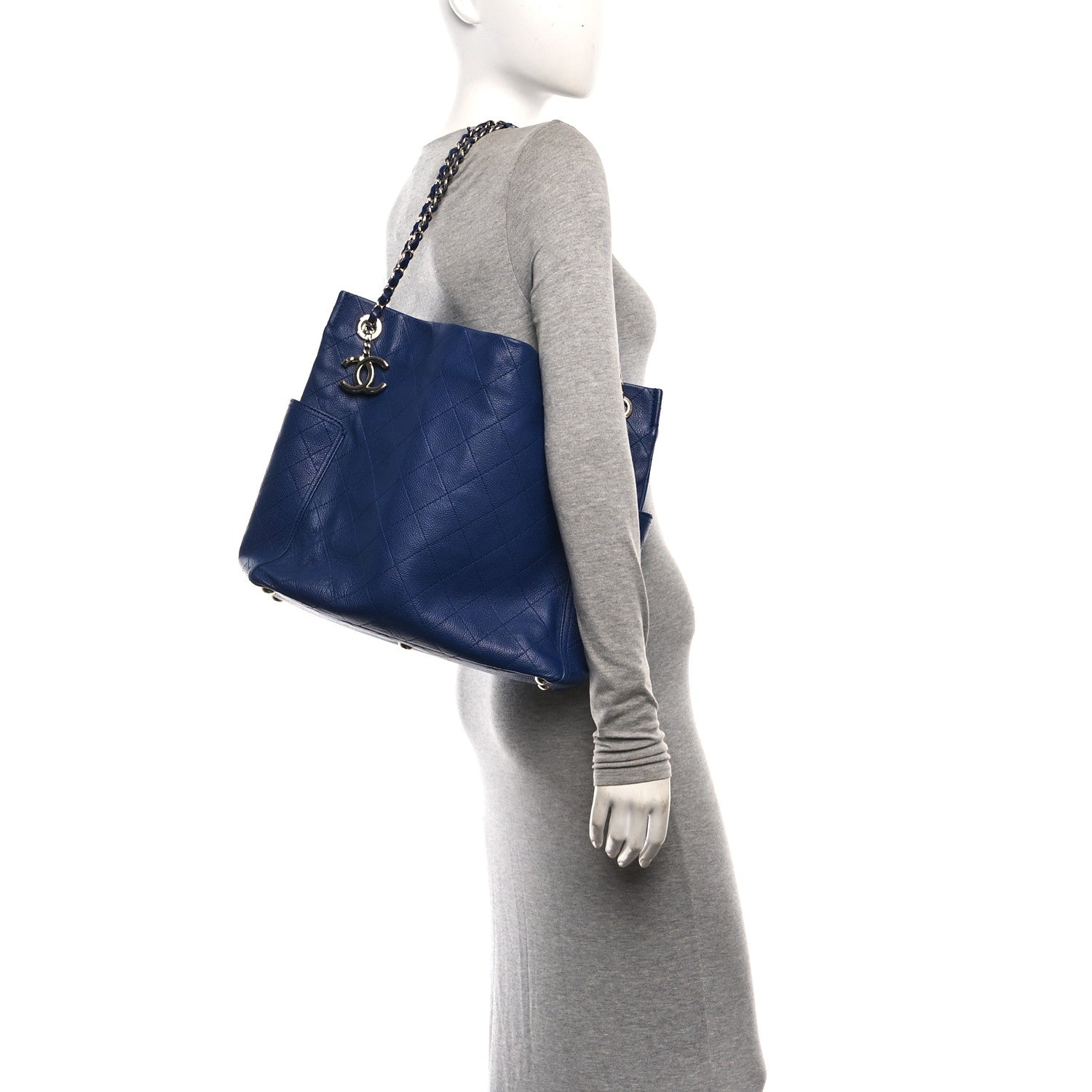 Chanel Caviar Stitched CC Pocket Tote Navy Blue 2 of 11