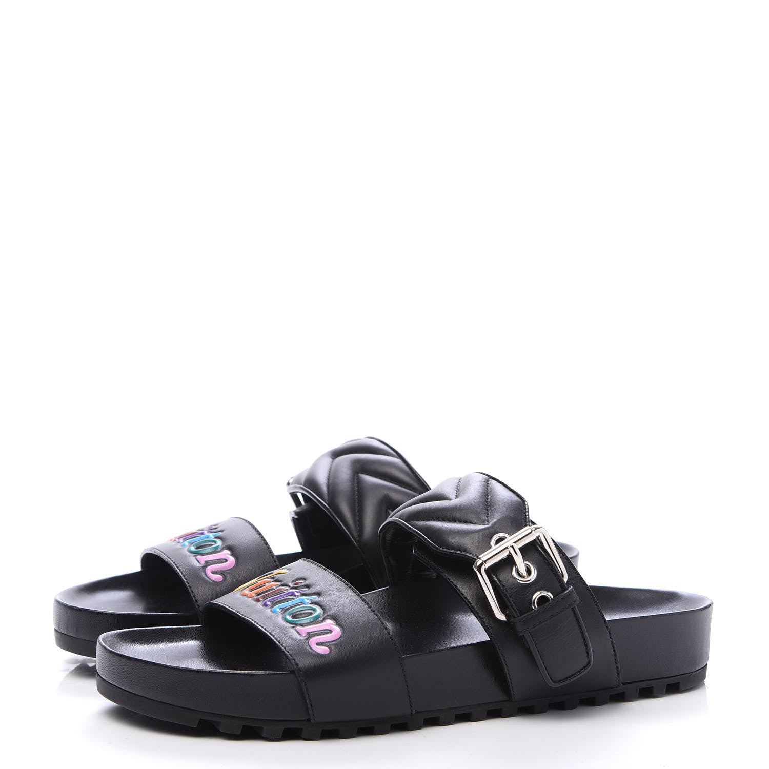 Louis Vuitton Calfskin New Wave Bom Dia Mule Sandals 38 Black 3 of 7