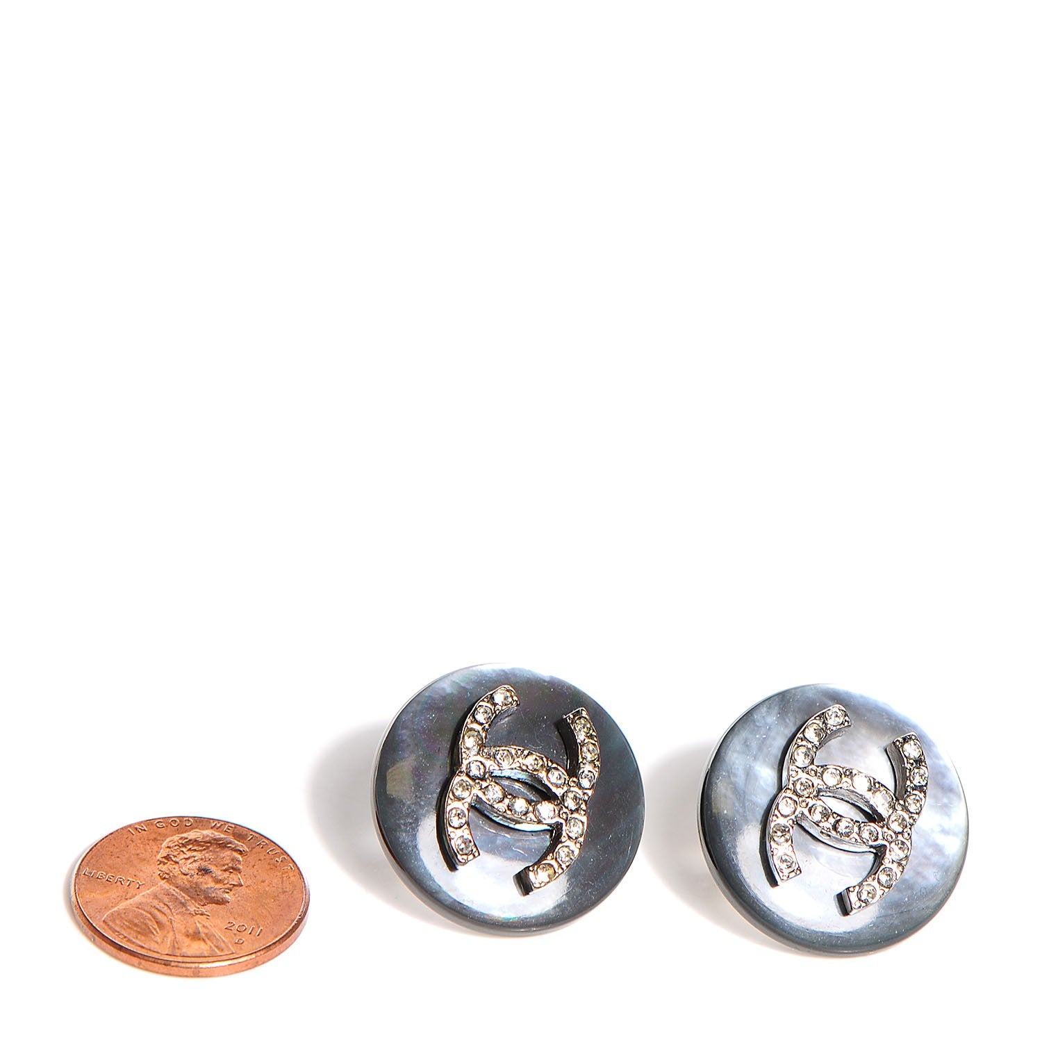 Chanel Abalone Crystal CC Clip On Earrings 2 of 5