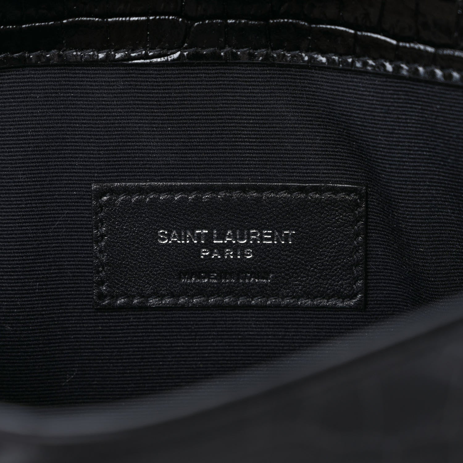 Saint Laurent Calfskin Crocodile Embossed Uptown Monogram Clutch Black 6 of 6