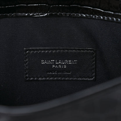Saint Laurent Calfskin Crocodile Embossed Uptown Monogram Clutch Black 6 of 6