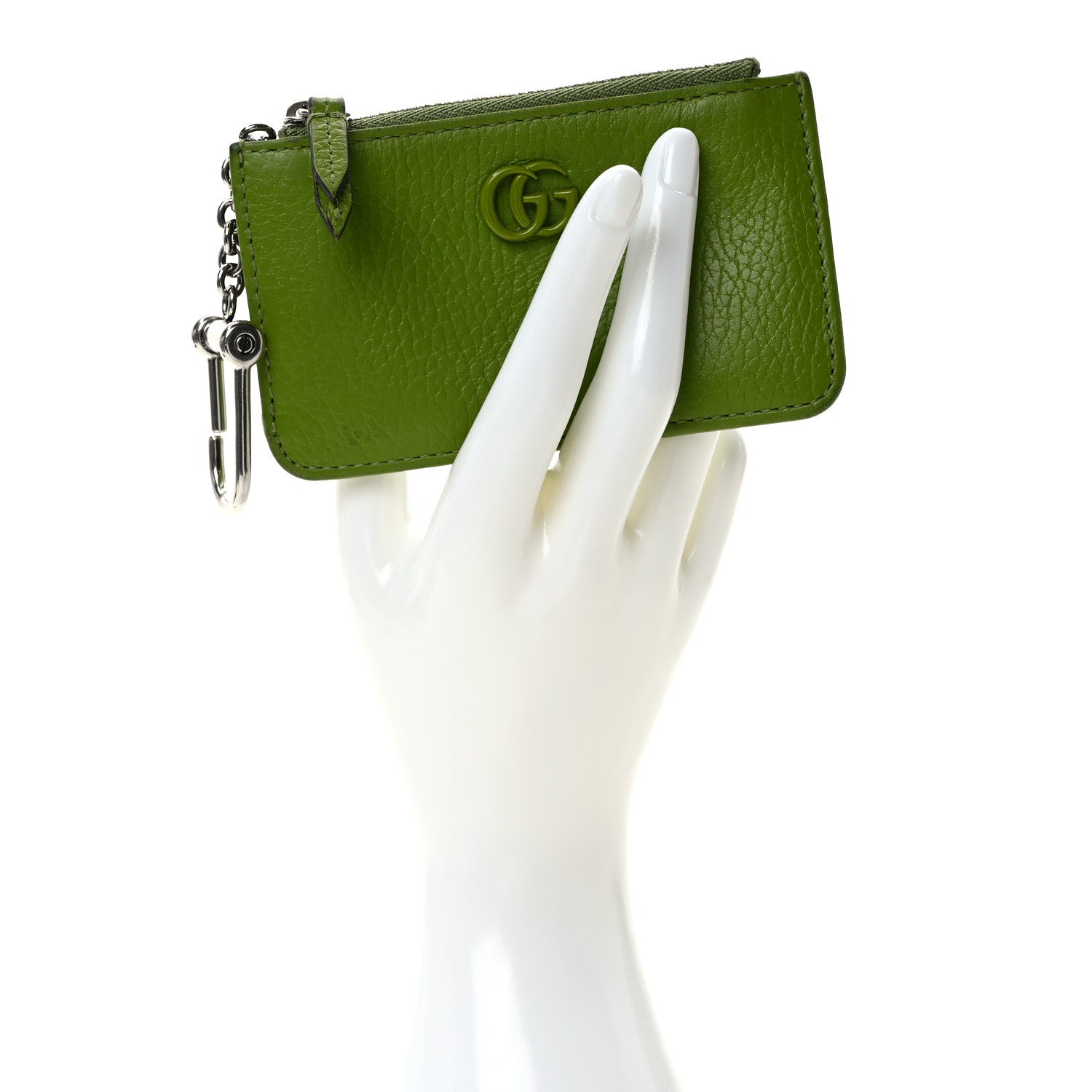Gucci Dollar Calfskin Enamel Monochrome GG Marmont Key Case Card Holder Lemon Leaf 2 of 6