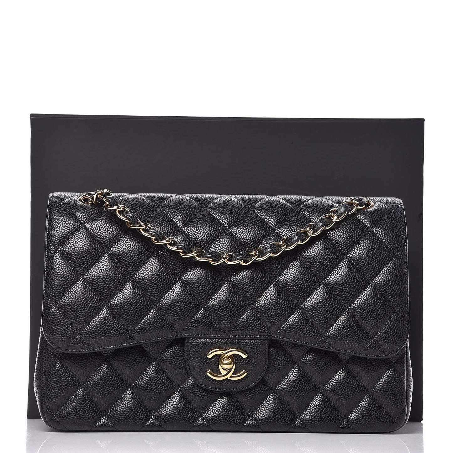 Caviar Quilted Jumbo Double Flap Black