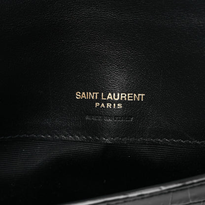 Saint Laurent Crocodile Embossed Monogram Phone Holder Crossbody Black 6 of 9