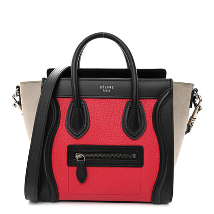 Celine Bullhide Calfskin Nubuck Nano Tri-Color Luggage Bright Red 1 of 10