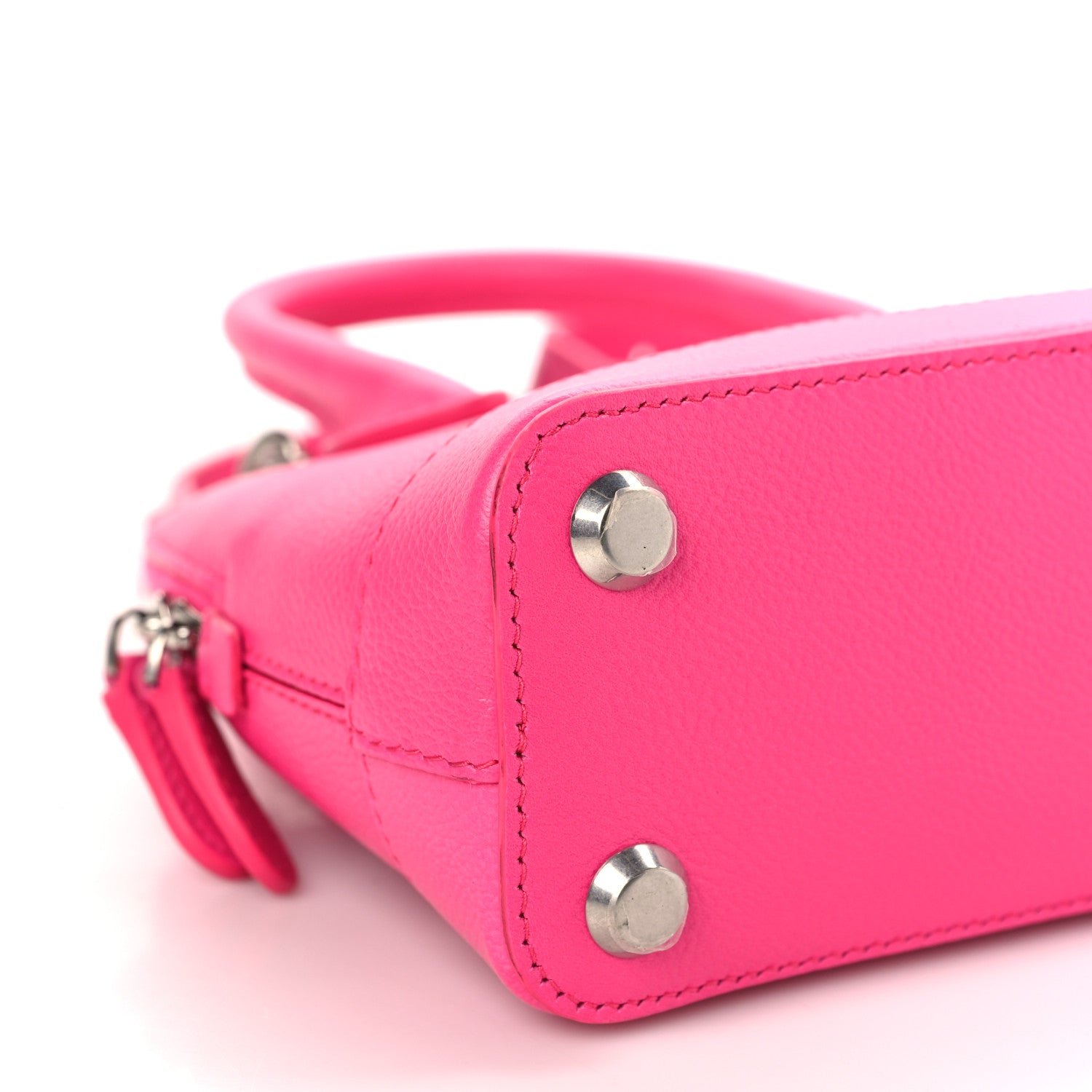 Balenciaga Grained Calfskin Logo XXS Ville Top Handle Bag Acid Fuchsia Black 8 of 9