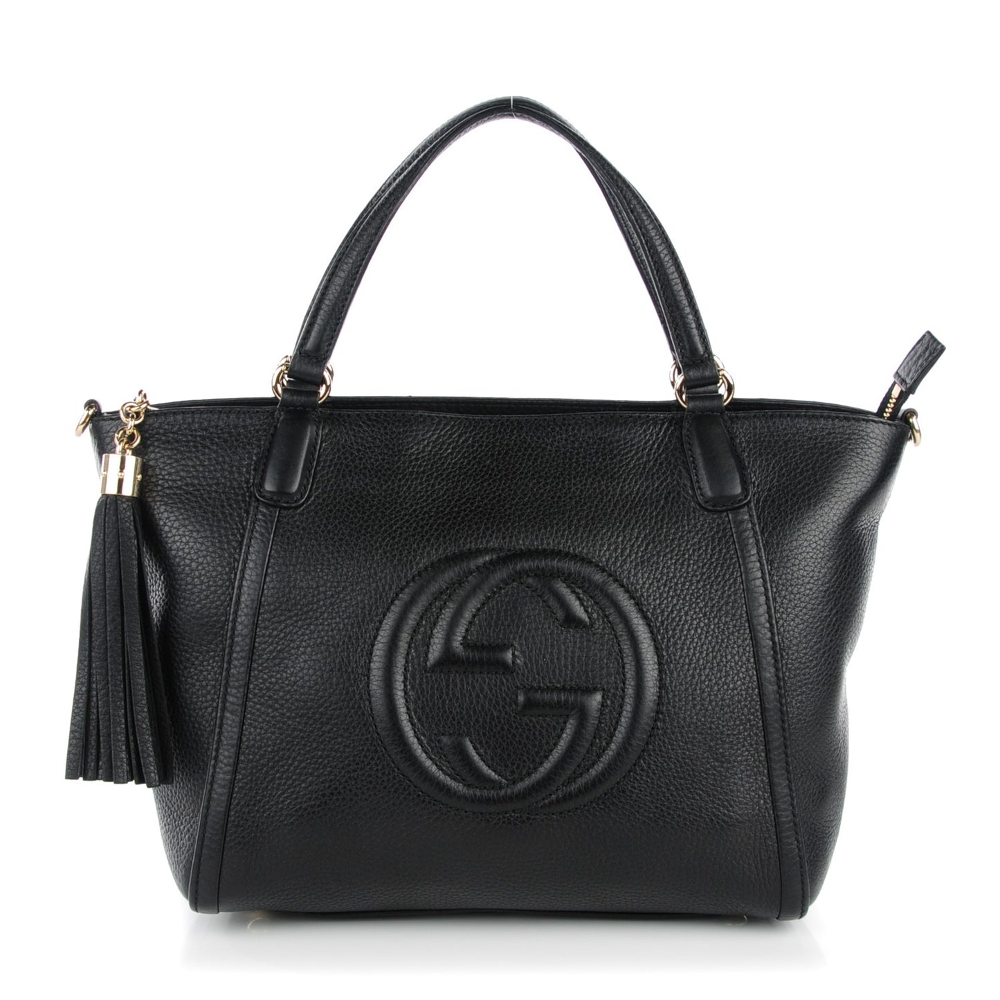 Pebbled Calfskin Small Soho Top Handle Bag Black
