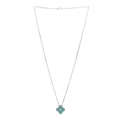 Van Cleef & Arpels 18K White Gold Diamond Celadon Green Sevres Porcelain Vintage Alhambra Pendant Necklace 2 of 6