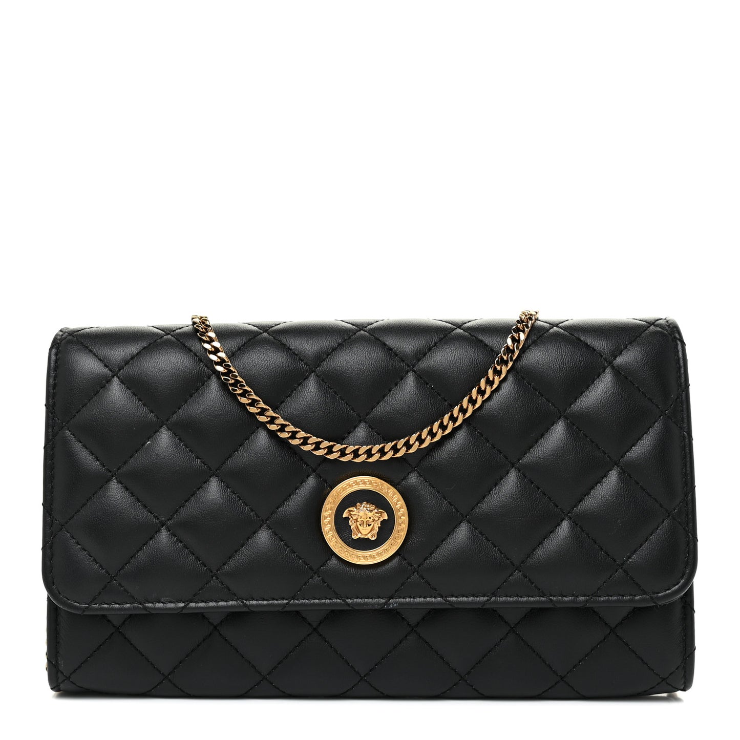 Lambskin Quilted Medusa Wallet On Chain Crossbody Black
