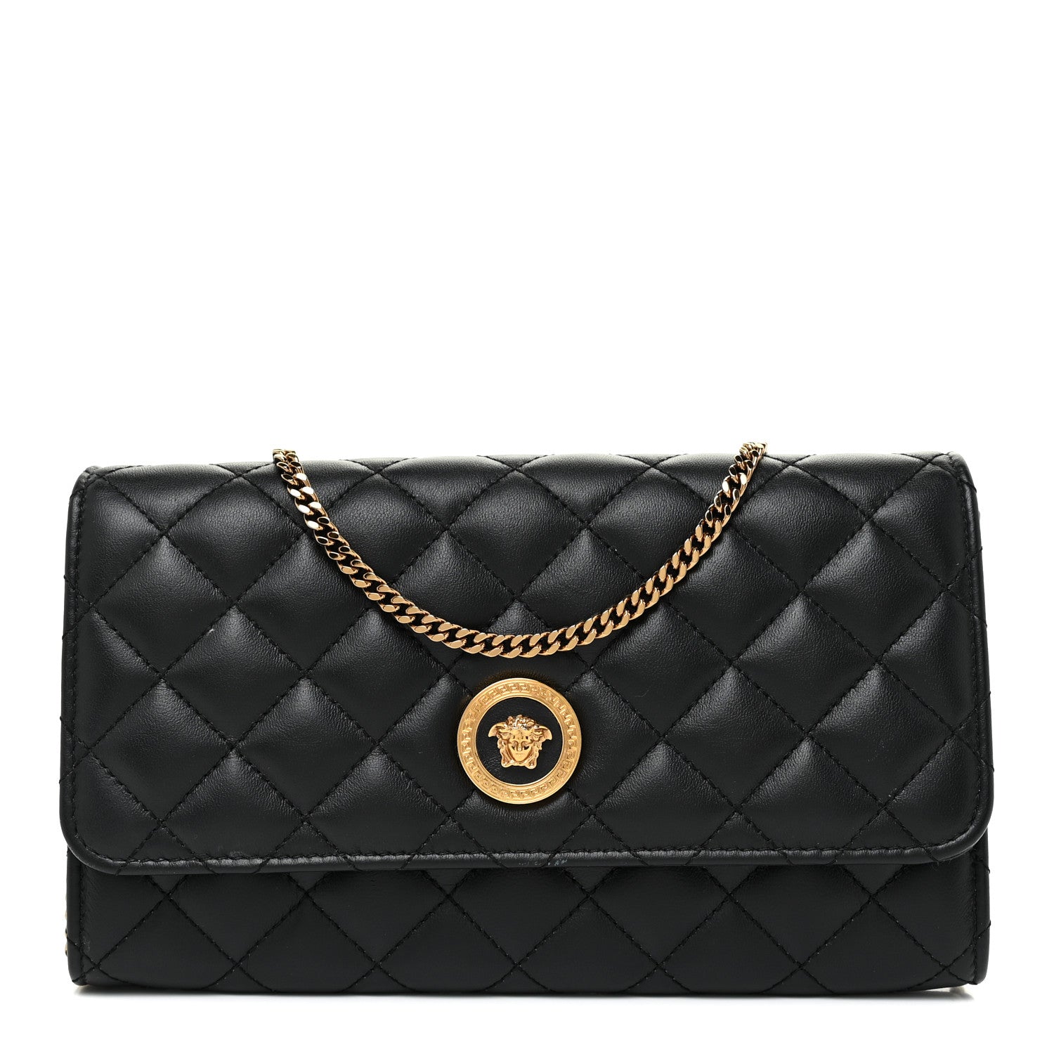 Versace Lambskin Quilted Medusa Wallet On Chain Crossbody Black 1 of 23
