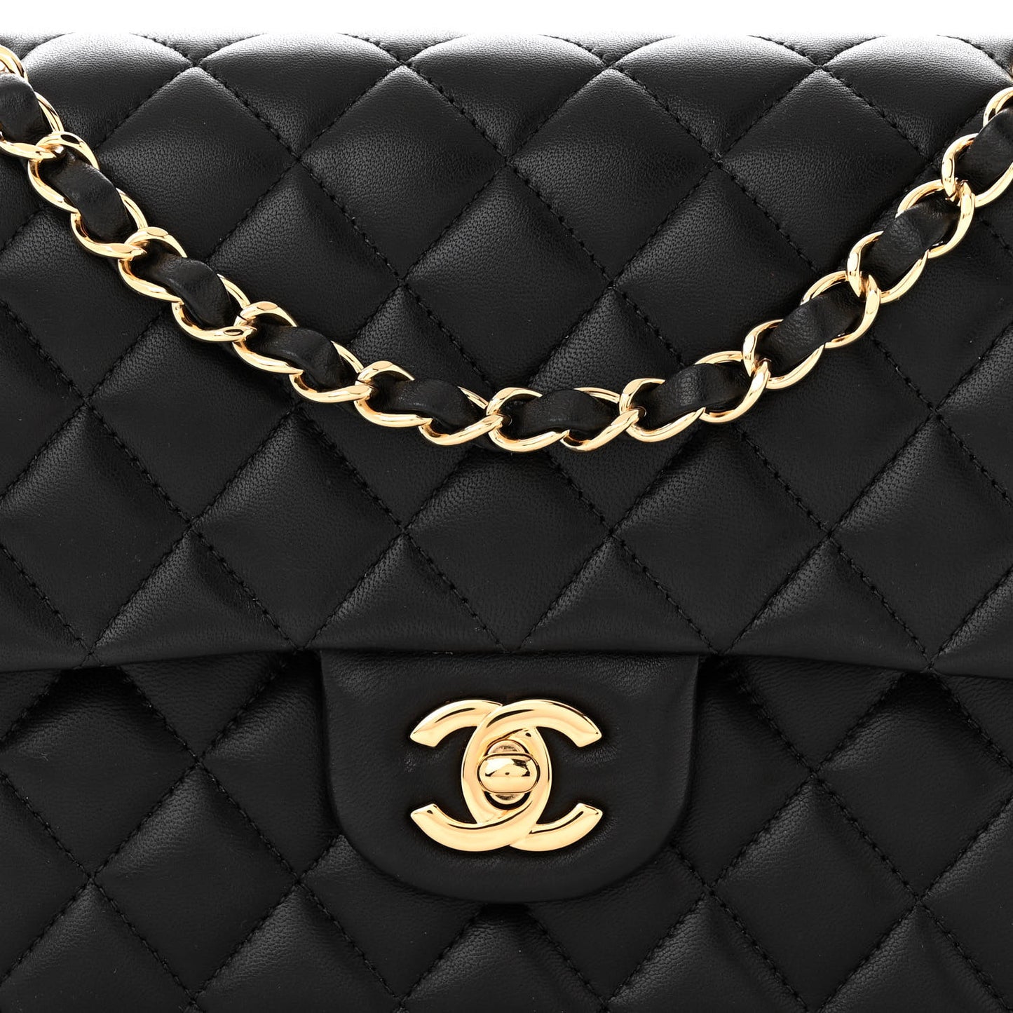 Lambskin Quilted Medium Double Flap Black