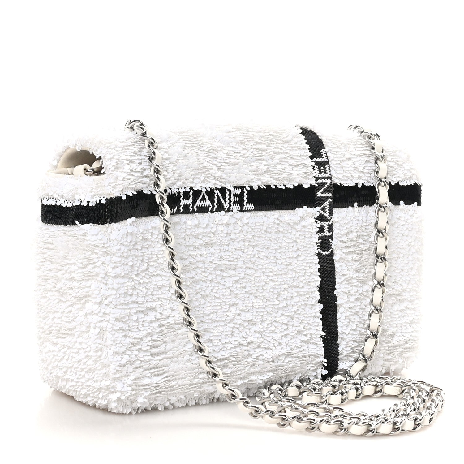 Chanel Sequin Ribbon Mini Rectangular Flap White Black 2 of 11