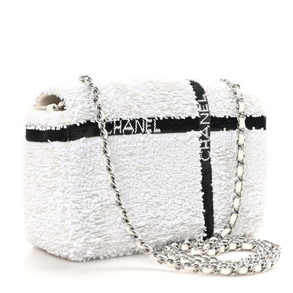 Chanel Sequin Ribbon Mini Rectangular Flap White Black 2 of 11