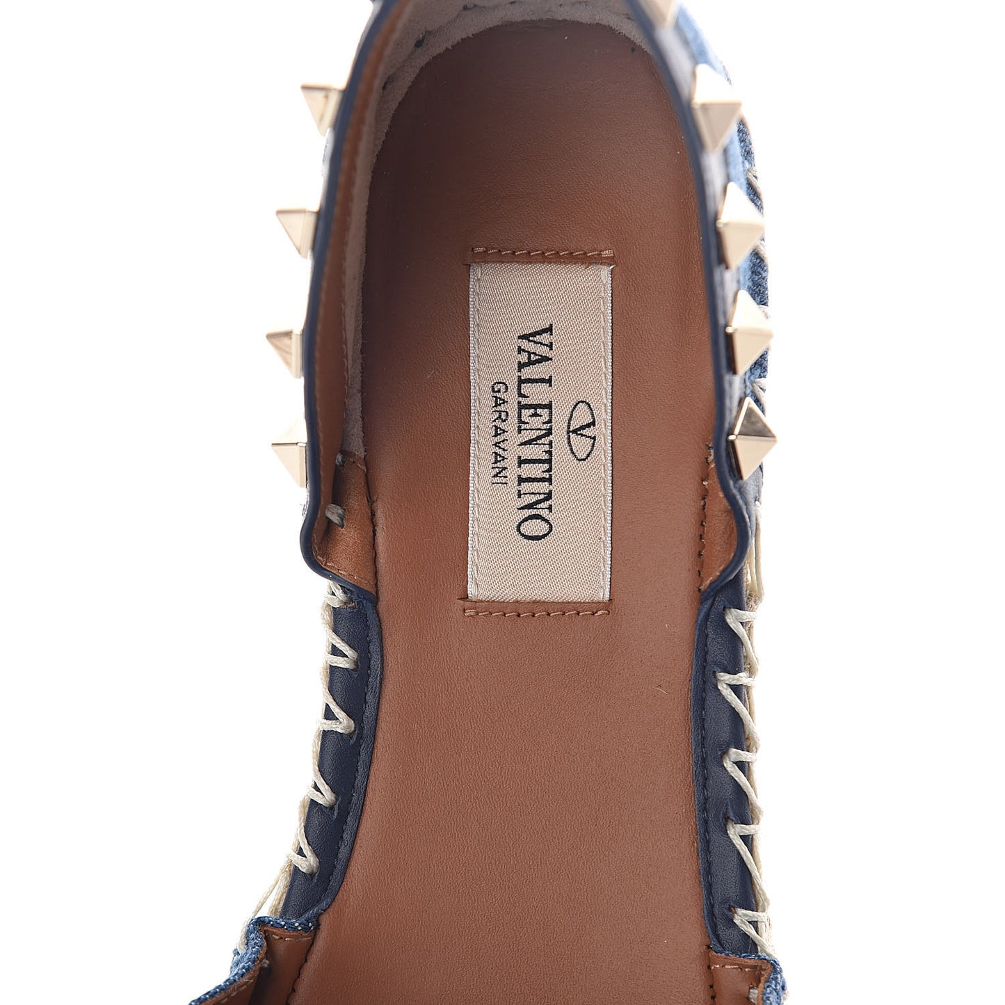 Denim Rockstud Ankle Wrap Espadrille 20mm Flats 38 Light Denim