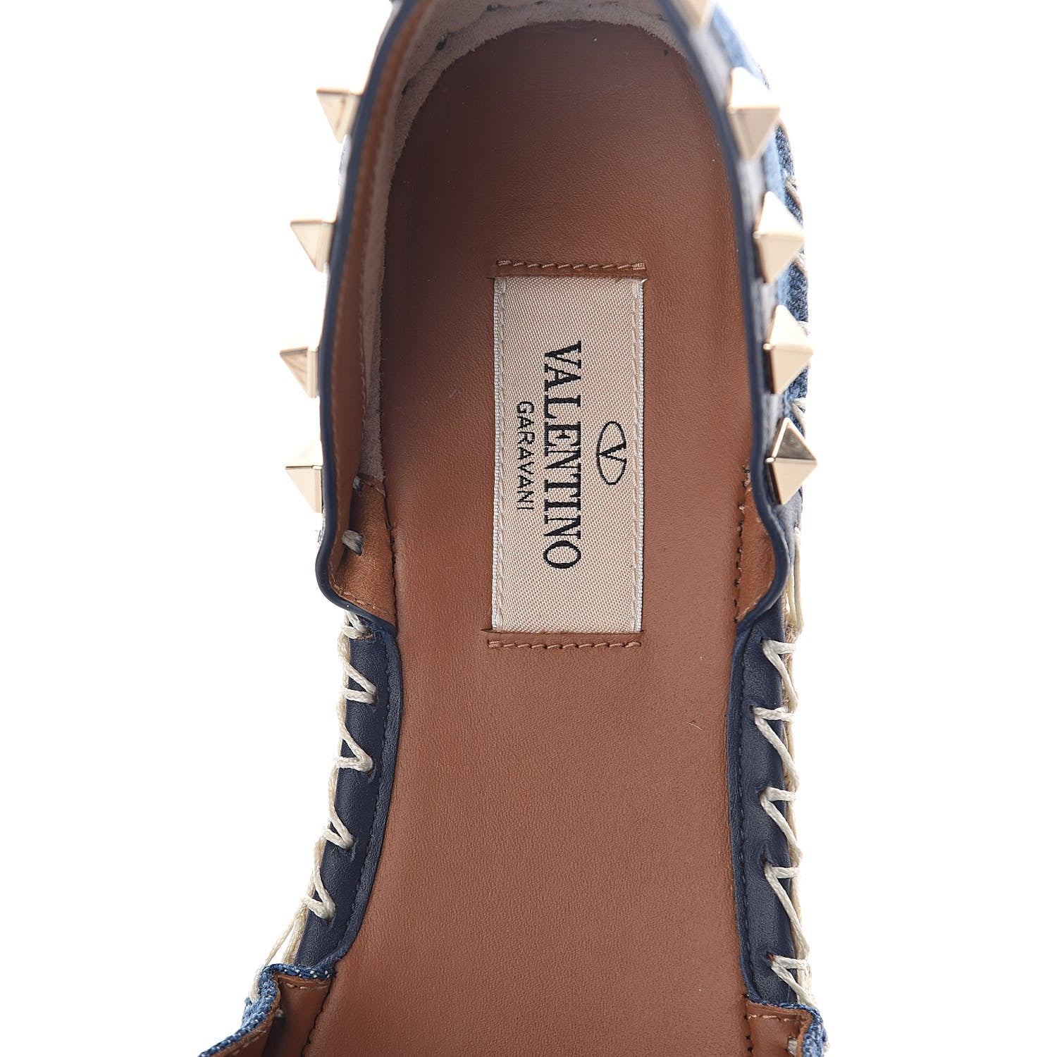 Valentino Garavani Denim Rockstud Ankle Wrap Espadrille 20mm Flats 38 Light Denim 5 of 8