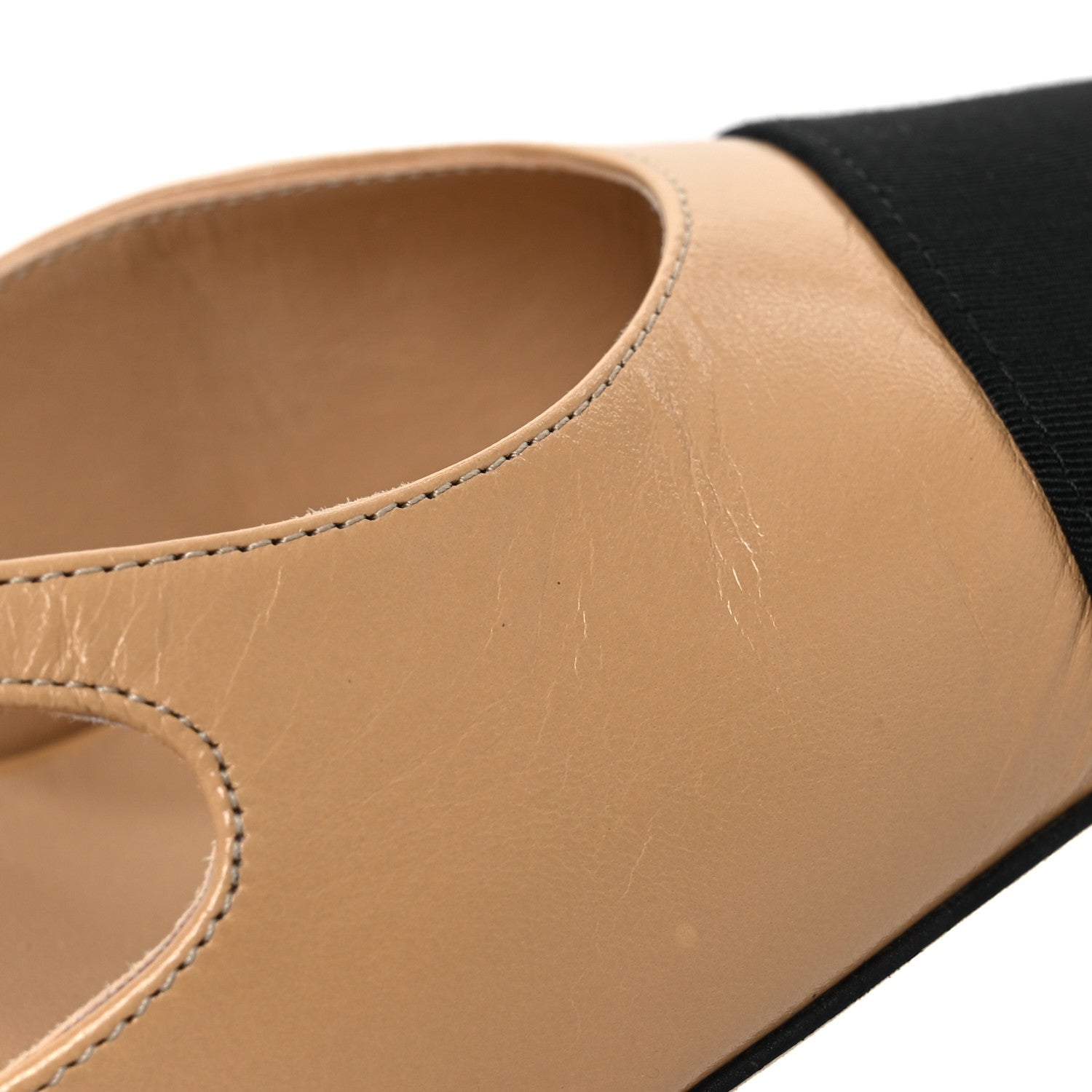 Chanel Goatskin Grosgrain Cap Toe CC Slingback Pumps 40 Beige Black 10 of 12