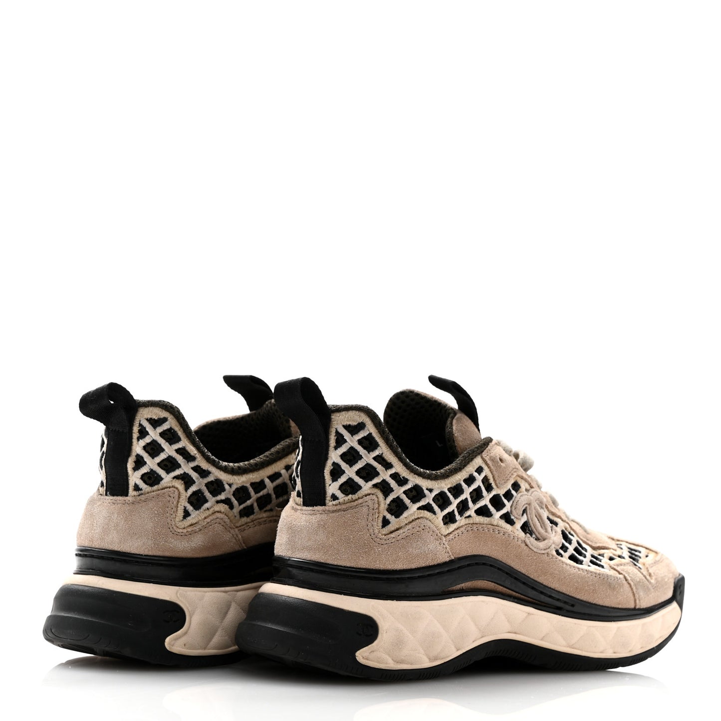 Suede Calfskin Embroidered CC Sneakers 36 Beige Black