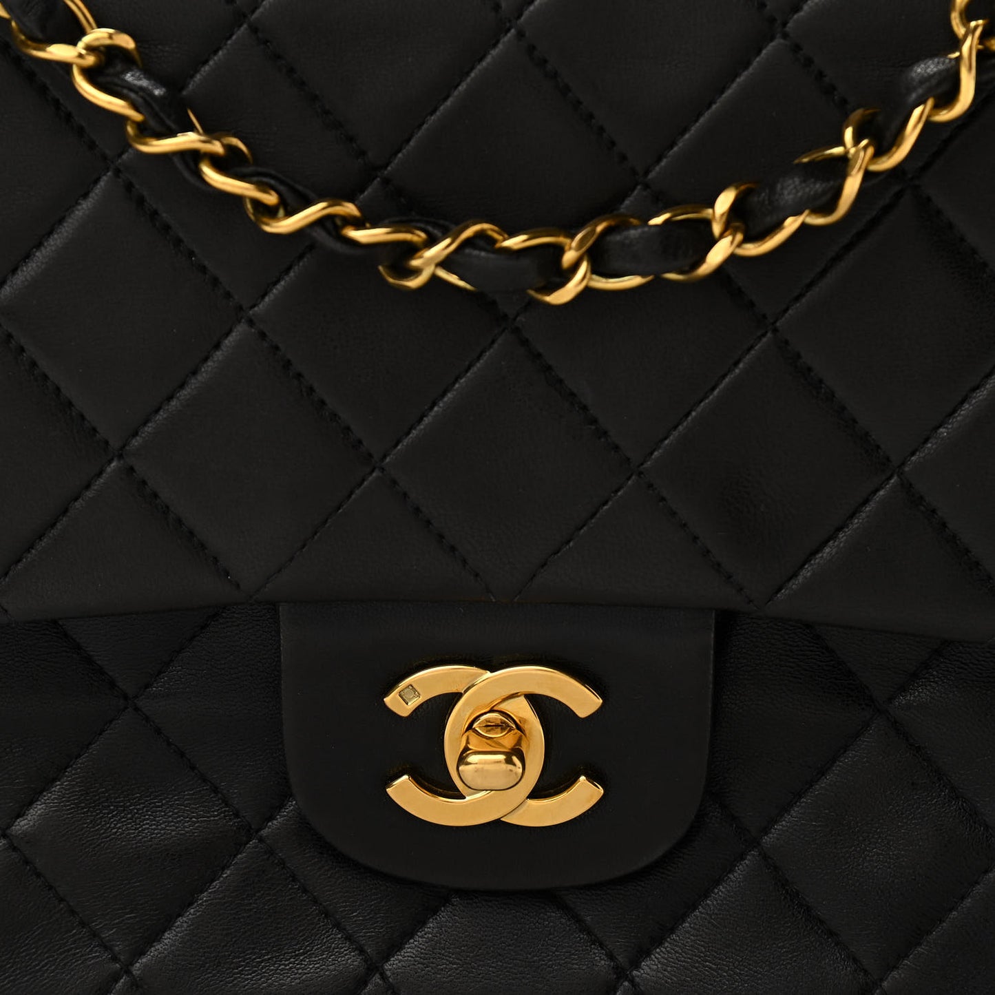 Lambskin Quilted Medium Double Flap Black
