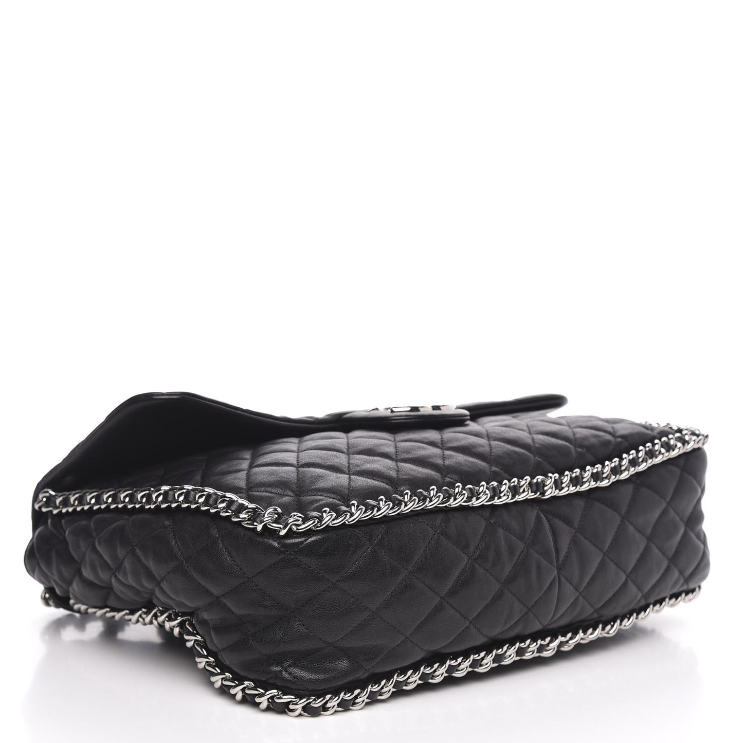 Washed Lambskin Quilted Maxi Chain Around Flap Black