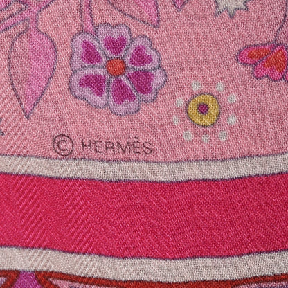 Hermes Cashmere Silk Aux Portes Du Palais Shawl 140 Framboise Rose Mauve 5 of 5