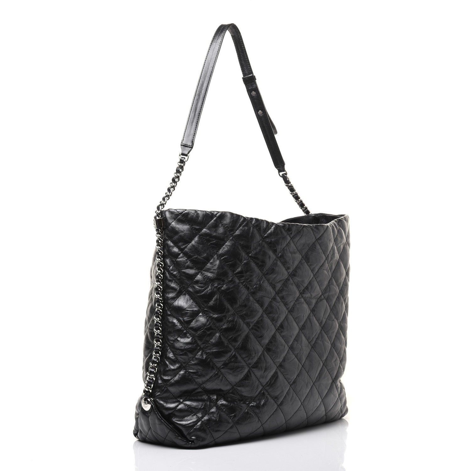 Chanel Metallic Crackled Calfskin Quilted Large Big Bang Hobo Black 3 of 22