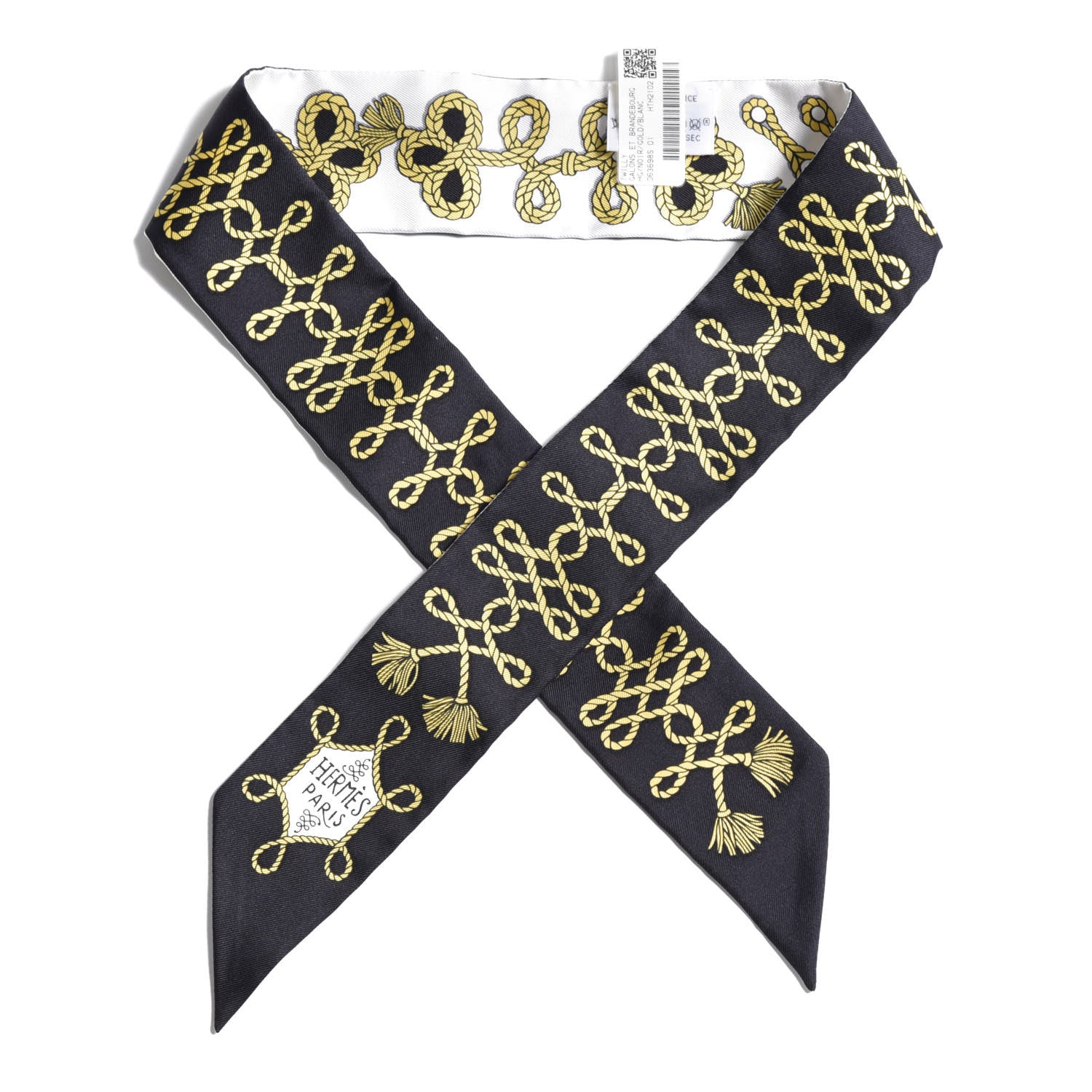 Hermes Silk Galons Et Brandebourg Twilly Black Gold White 1 of 4