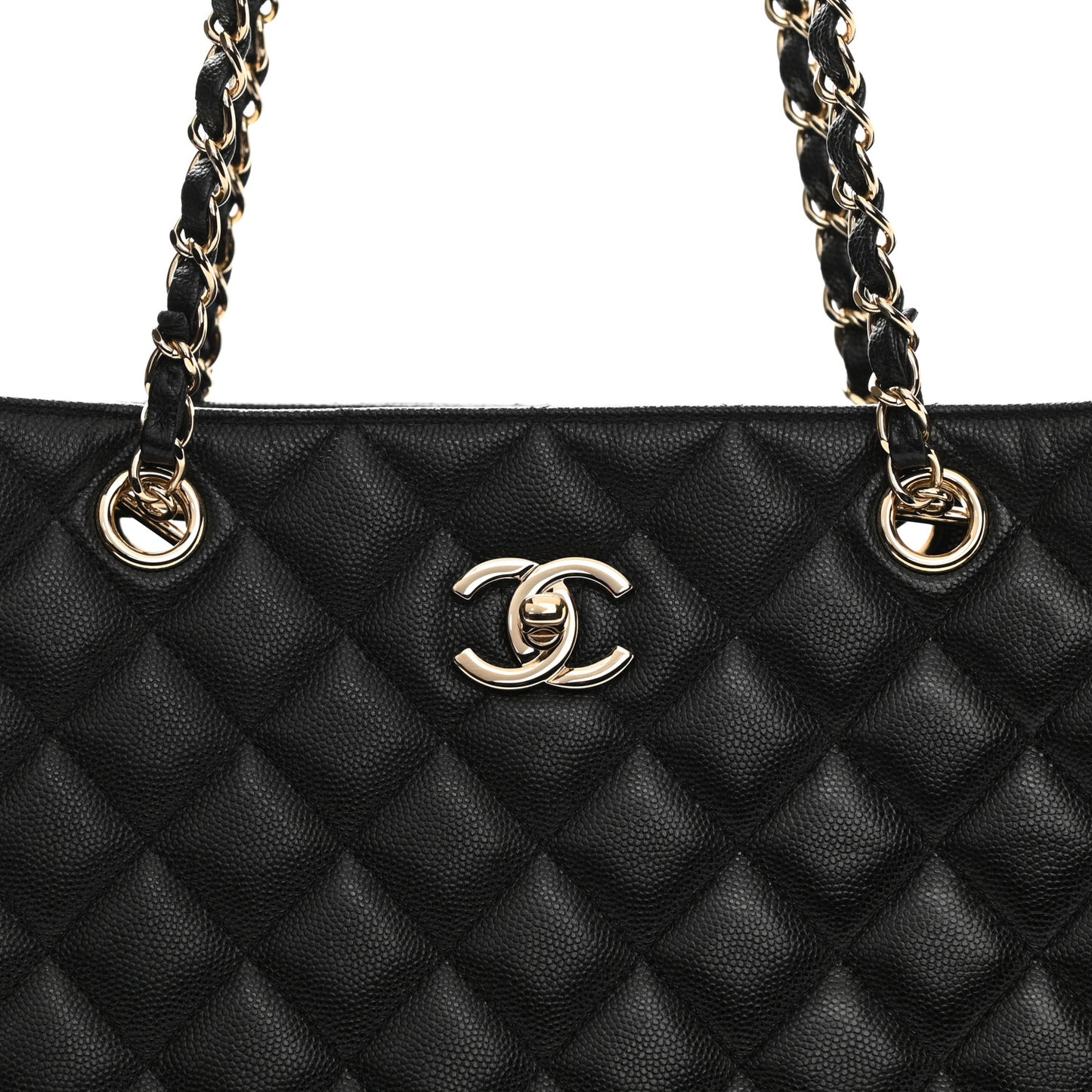 Caviar Quilted Large Shopping Tote Black