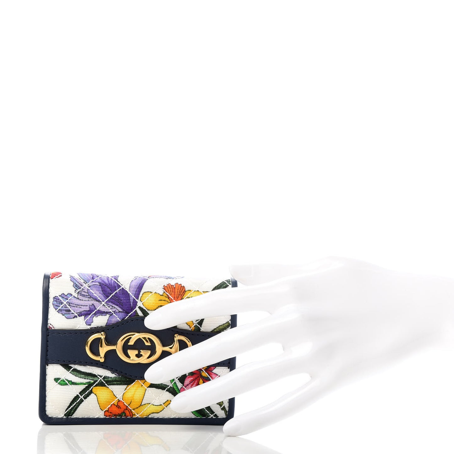 Canvas Flora Floral Trapuntata Zumi Card Case Wallet Great White Multicolor Blue Agata