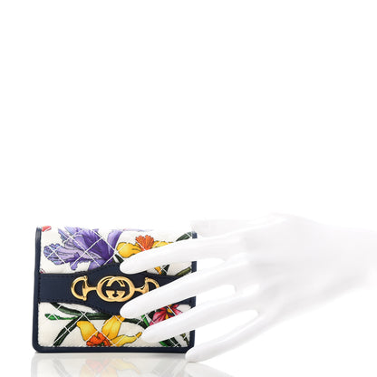Gucci Canvas Flora Floral Trapuntata Zumi Card Case Wallet Great White Multicolor Blue Agata 2 of 7