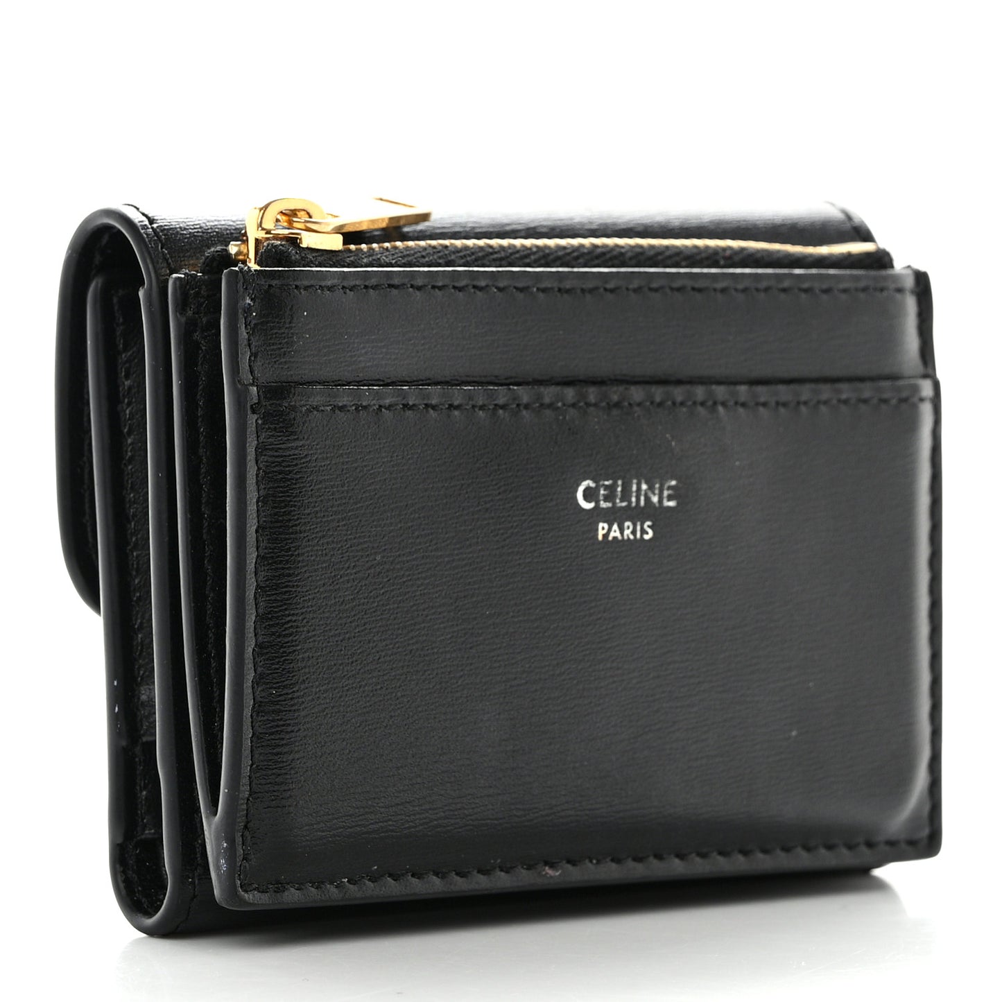 Calfskin Compact Triomphe Wallet With Coin Purse Black
