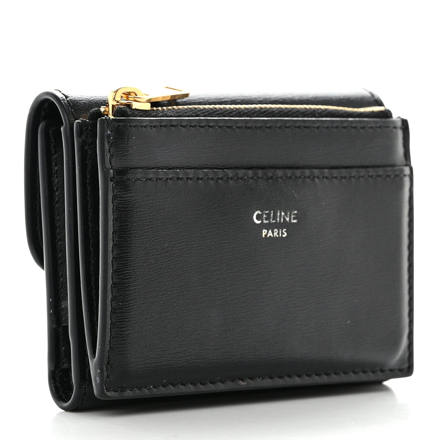 Celine Calfskin Compact Triomphe Wallet With Coin Purse Black 4 of 13