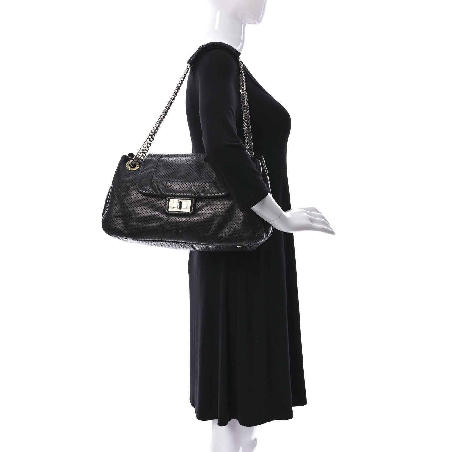 Chanel Metallic Calfskin Perforated Large Drill Accordion Flap Black 2 of 11