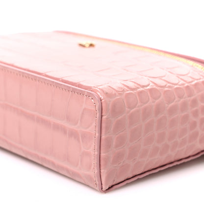 Chanel Calfskin Crocodile Embossed Crococo Top Handle Slim Vanity Case With Chain Light Pink 10 of 11