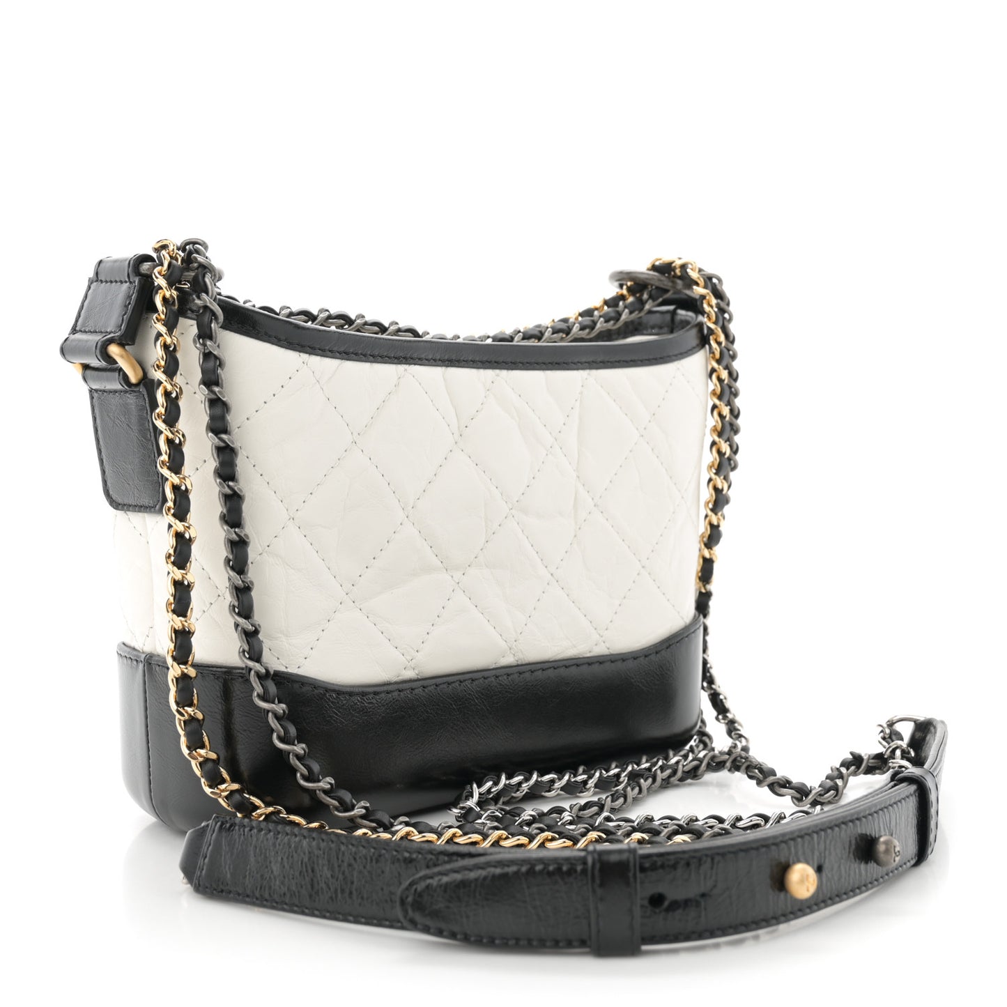 Aged Calfskin Quilted Small Gabrielle Hobo Black White