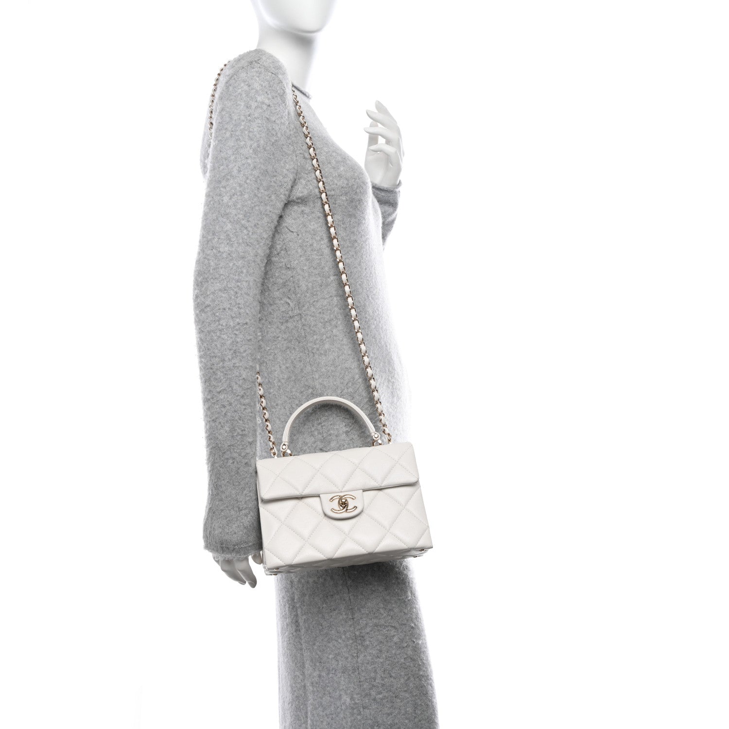 Chanel Caviar Quilted Mini Retro Twist Top Handle Flap White 2 of 10