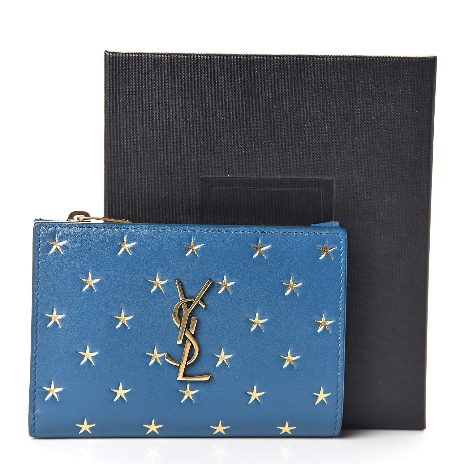 Saint Laurent Calfskin Star Print Monogram Fragments Wallet Deep Sea 8 of 8