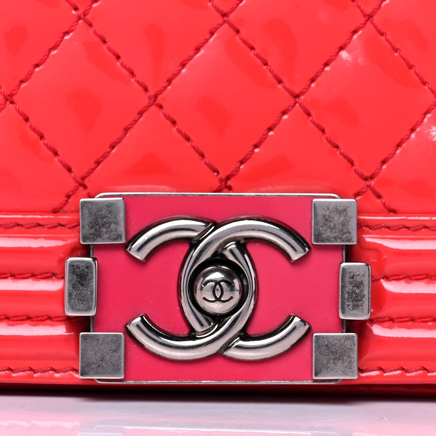 Patent Calfskin Enamel Quilted Medium Boy Flap Dark Pink