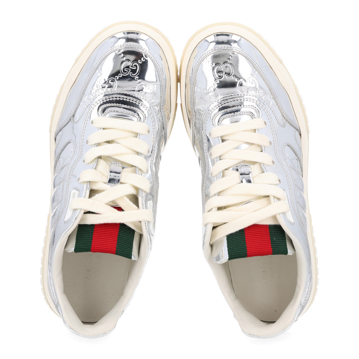 Gucci Guccissima Mirror Effect Womens Re-Web Sneakers 37 Silver 3 of 14