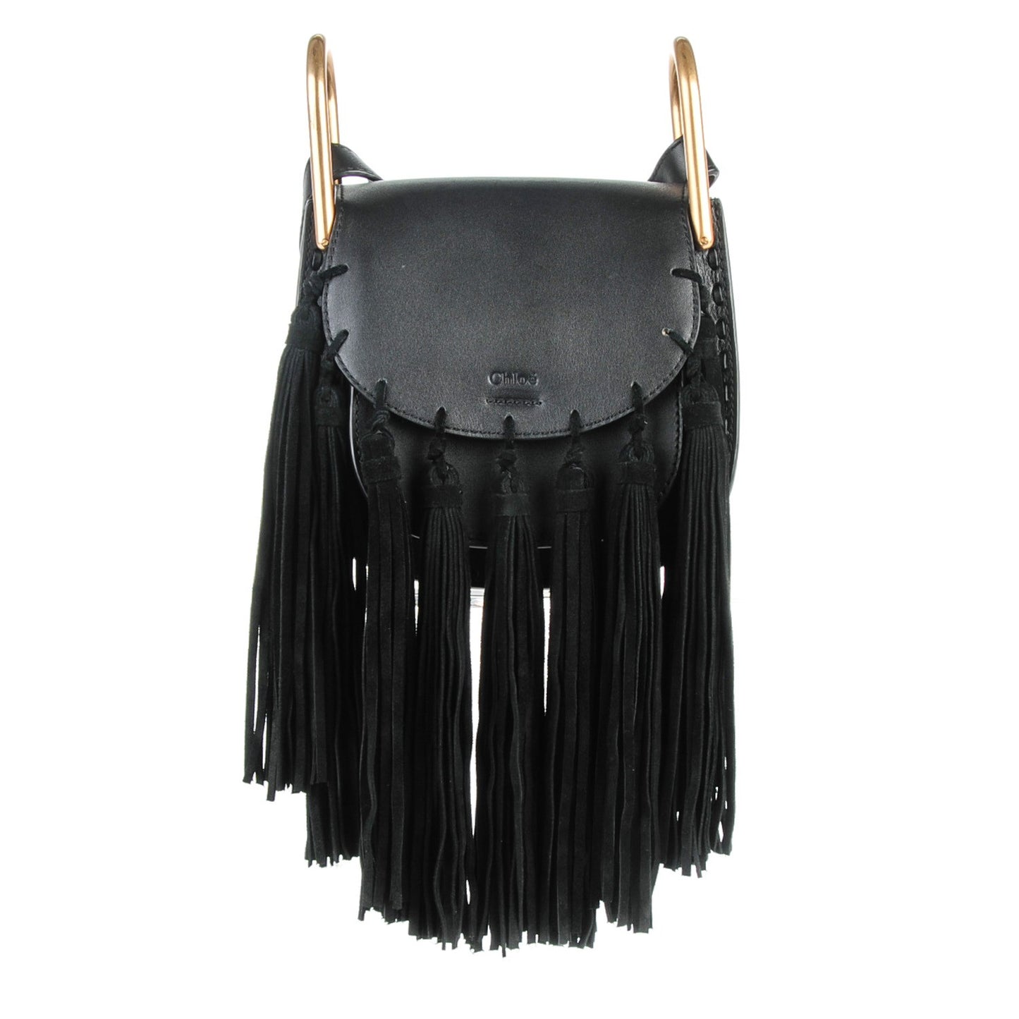 Calfskin Mini Hudson Fringe Shoulder Bag Black
