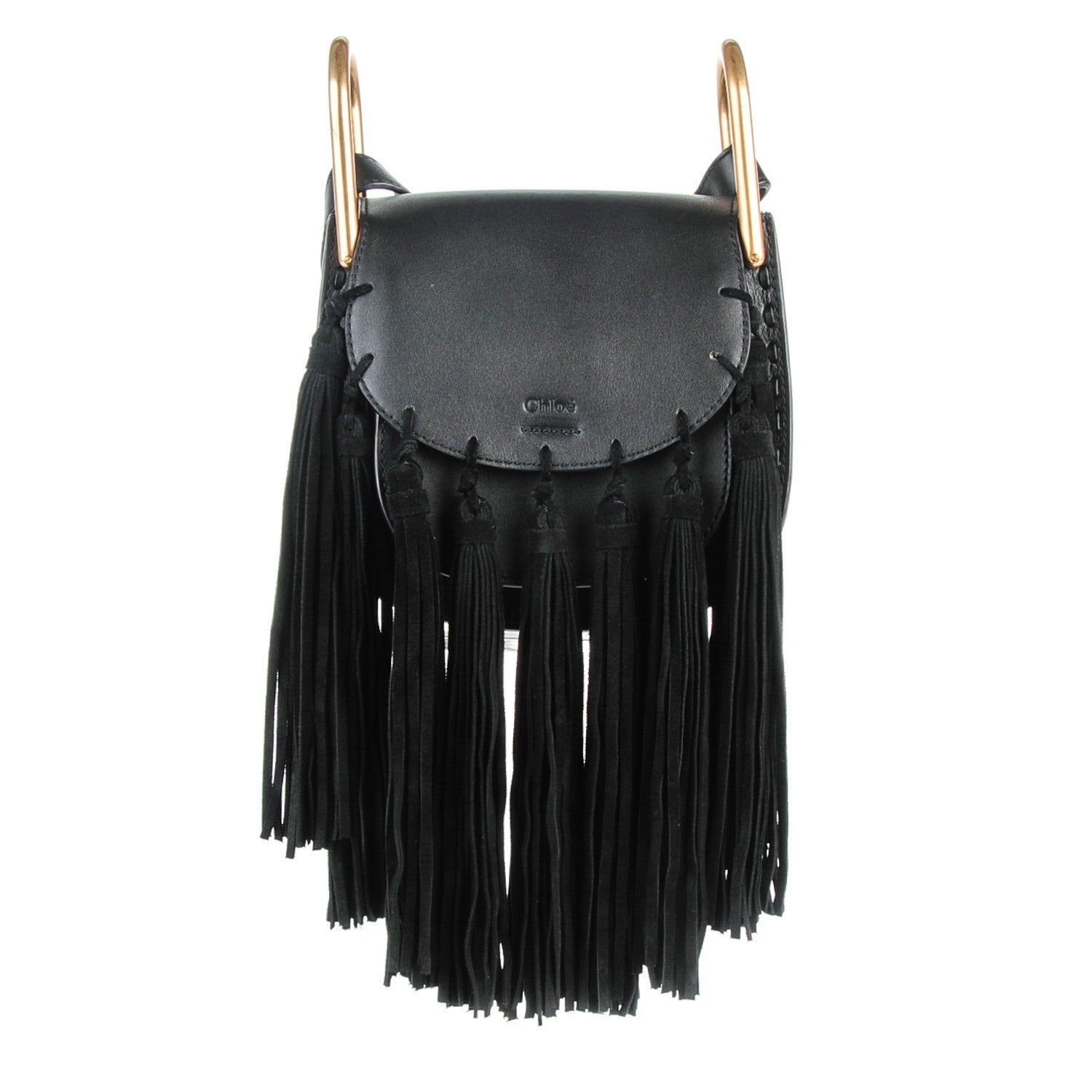 Chloe Calfskin Mini Hudson Fringe Shoulder Bag Black 1 of 7