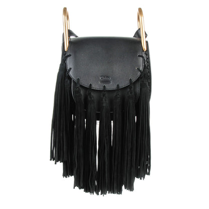 Chloe Calfskin Mini Hudson Fringe Shoulder Bag Black 1 of 7