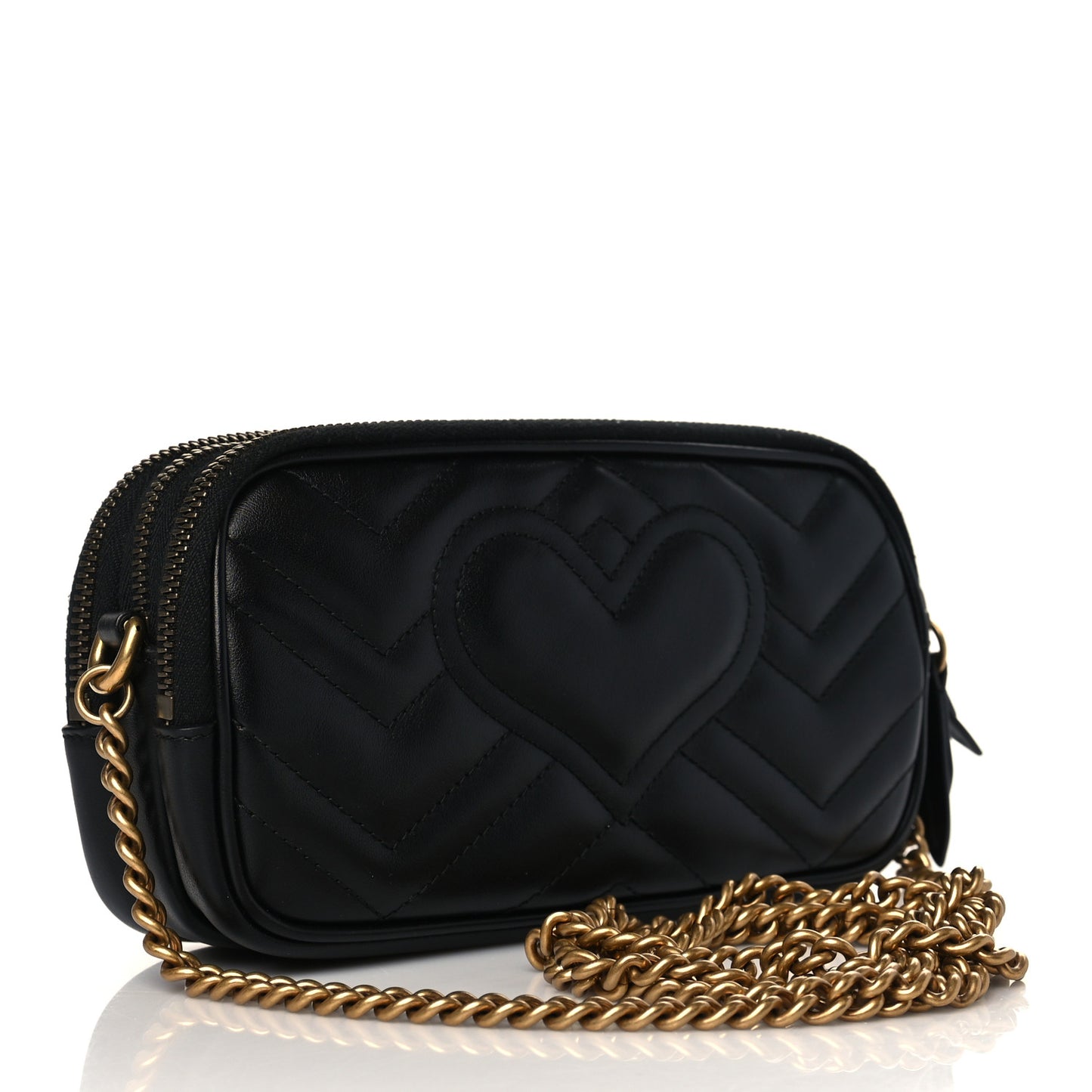 Calfskin Matelasse Mini GG Marmont Chain Crossbody Bag Black